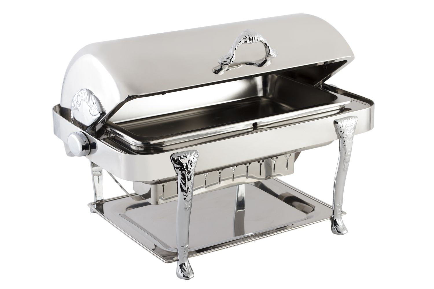 Bon Chef 17040CH Elite Dripless Rectangular Chafer with Chrome Accents, Renaissance Legs, 8 Qt.