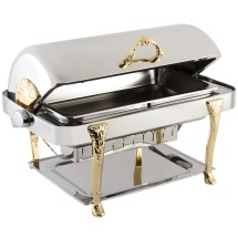 Bon Chef 17040G Elite Dripless Rectangular Chafer with Gold Plated Accents, Renaissance Legs, 8 Qt.