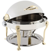 Bon Chef 18000G Elite Dripless Round Chafer with Gold Plated Accents, Lion Legs, 8 Qt.