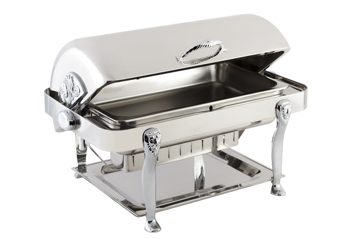 Bon Chef 18040CH Elite Dripless Rectangular Chafer with Chrome Accents, Lion Legs, 8 Qt.