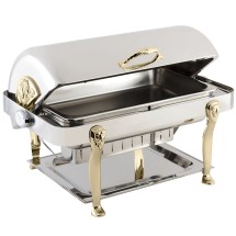Bon Chef 18040G Elite Dripless Rectangular Chafer with Gold Plated Accents, Lion Legs, 8 Qt.