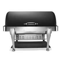 Bon Chef 19000CH-Nero Elite Rectangular Roll Top Chafer with Chrome Accents and Roman Legs, 8 Qt.