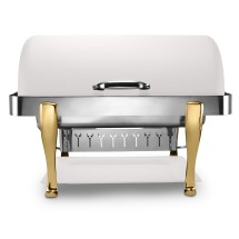 Bon Chef 19040-Bianco Elite Dripless Rectangular Roll Top Chafer with Bianco Finish, Chrome Accents and Roman Legs, 8 Qt.