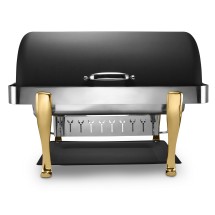Bon Chef 19040-Nero Elite Dripless Rectangular Roll Top Chafer with Nero Finish, Brass Accents and Roman Legs, 8 Qt.
