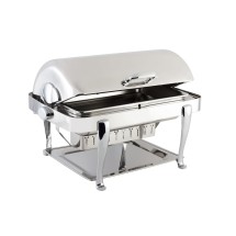 Bon Chef 19040CH Elite Dripless Rectangular Roll Top Chafer with Chrome Accents and Roman Legs, 8 Qt.