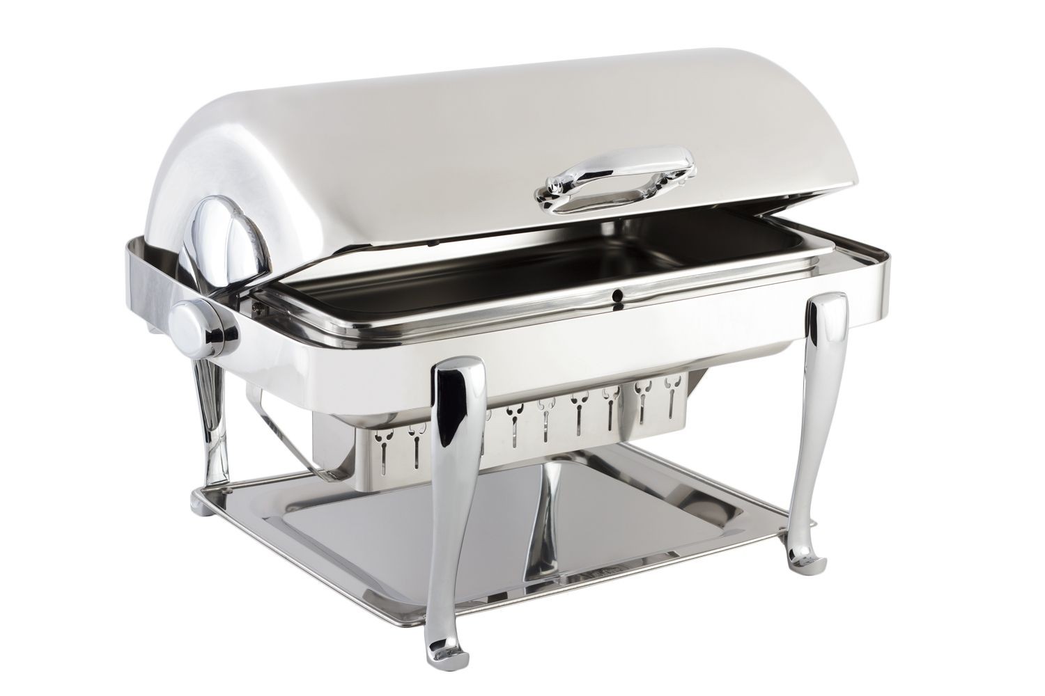 Bon Chef 19040CH Elite Dripless Rectangular Roll Top Chafer with Chrome Accents and Roman Legs, 8 Qt.