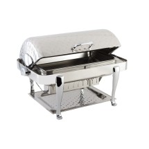 Bon Chef 19040CHH Elite Dripless Rectangular Roll Top Chafer with Chrome Accents, Hammered Finish, Roman Legs, 8 Qt.