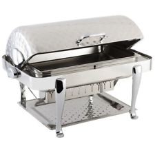 Bon Chef 19040S Elite Dripless Rectangular Roll Top Chafer with Silver Plated Accents and Roman Legs, 8 Qt.