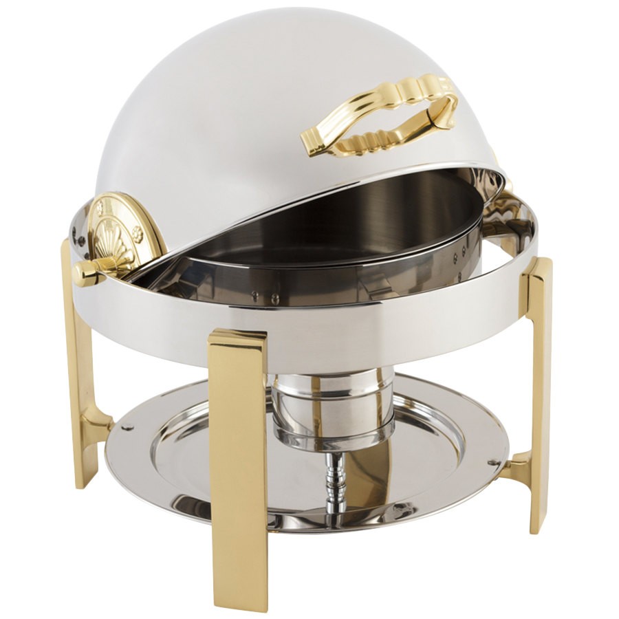Bon Chef 20014G Petite Dripless Round Chafer with Gold Plated Accents and Contemporary Legs, 3 Qt.