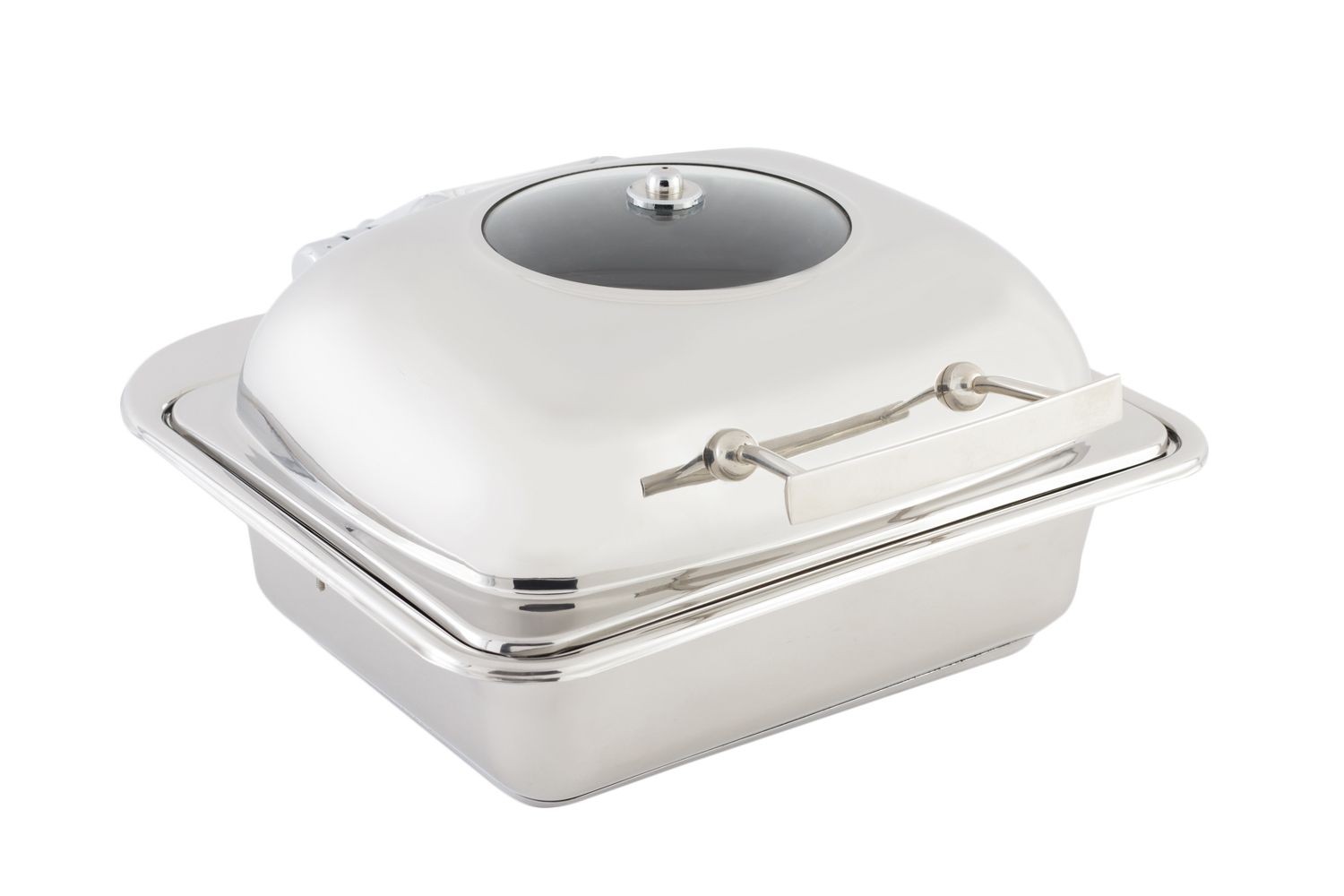 Bon Chef 20301 Square Stainless Steel Mini Induction Chafer with Glass Lid, 3 1/2 Qt.