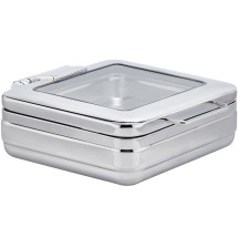Bon Chef 20309 Stainless Steel 3/4 Size Rectangular Induction Chafer with Glass Lid, 6 Qt.