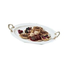 Bon Chef 2044BHP Oval Platter with Brass Handles, Pewter Glo 12 1/4&quot; x 17&quot;