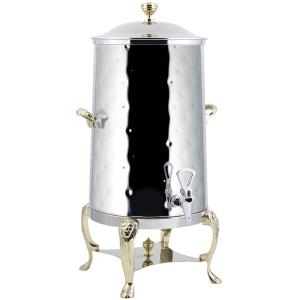 Bon Chef 48001-1-H-E Lion Electric Coffee Urn with Brass Trim, Contemporary Handle, and Hammered Finish, 1 1/2 Gallon