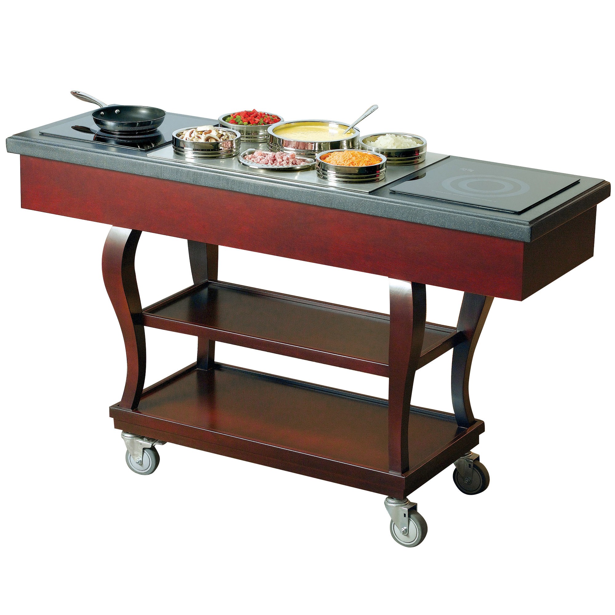 Bon Chef 50064 Traditional Induction Range Cart with 2 110V Stoves, 62" x 20" x 37"