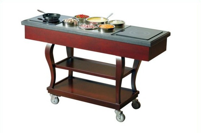 Bon Chef 50065 Traditional Induction Range Cart with 2 120V Stoves, 62" x 20" x 37"