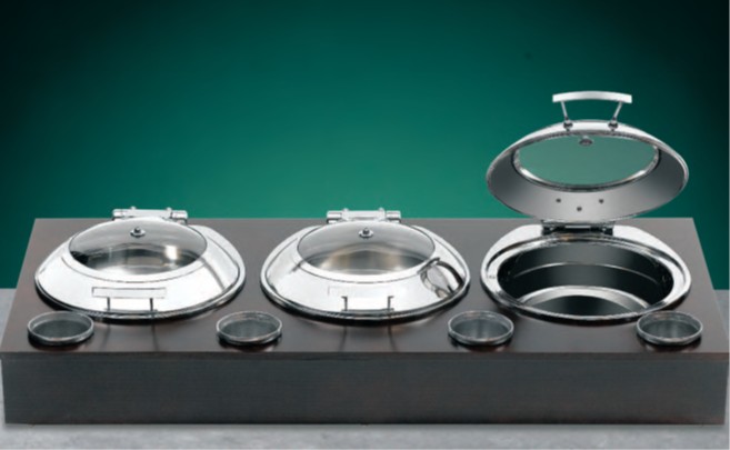 Bon Chef 50115 Portable Chafer Display with Wooden Top, 57" x 24" x 8"