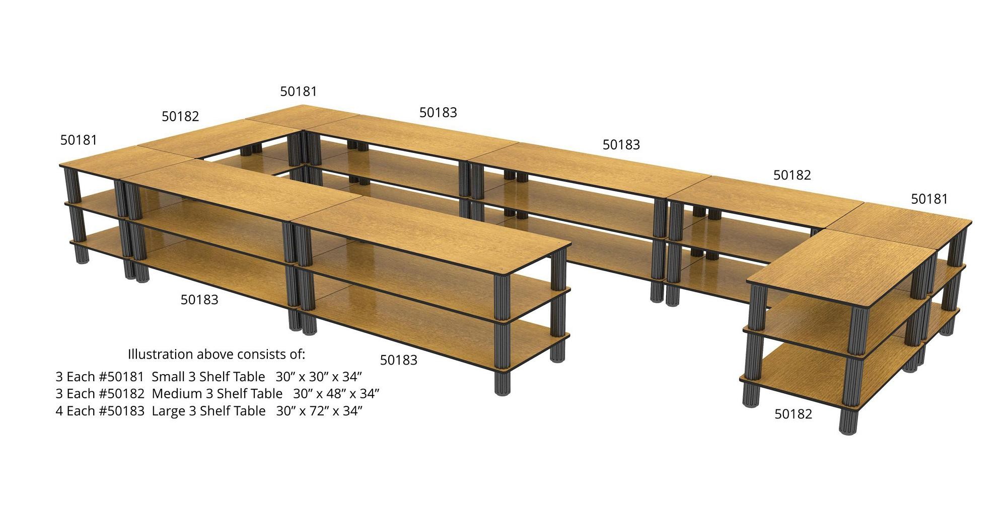 Bon Chef 50181LVWALNUT Small 3-Shelf Flex Table with Walnut Finish, 30" x 30" x 34"