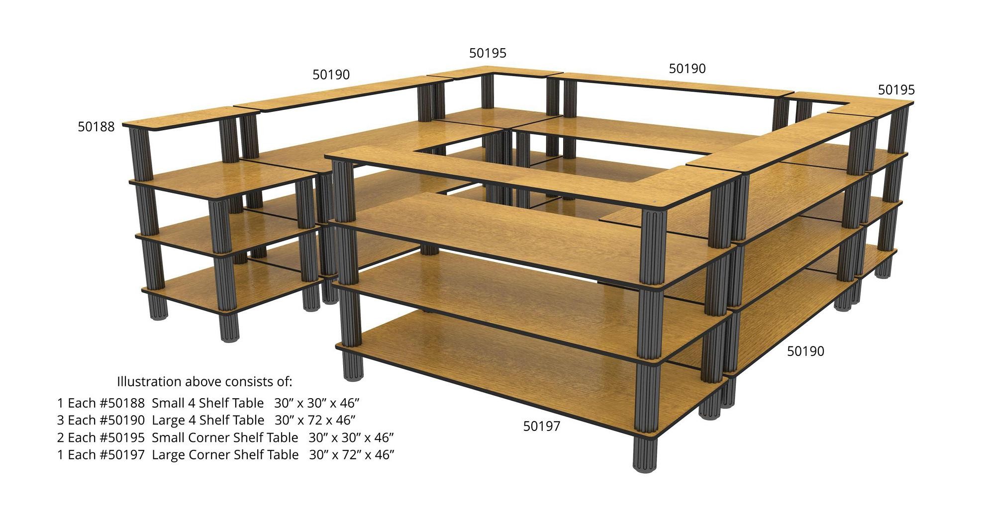 Bon Chef 50188LVWALNUT Small 4-Shelf Flex Table with Walnut Finish, 30" x 30" x 46"