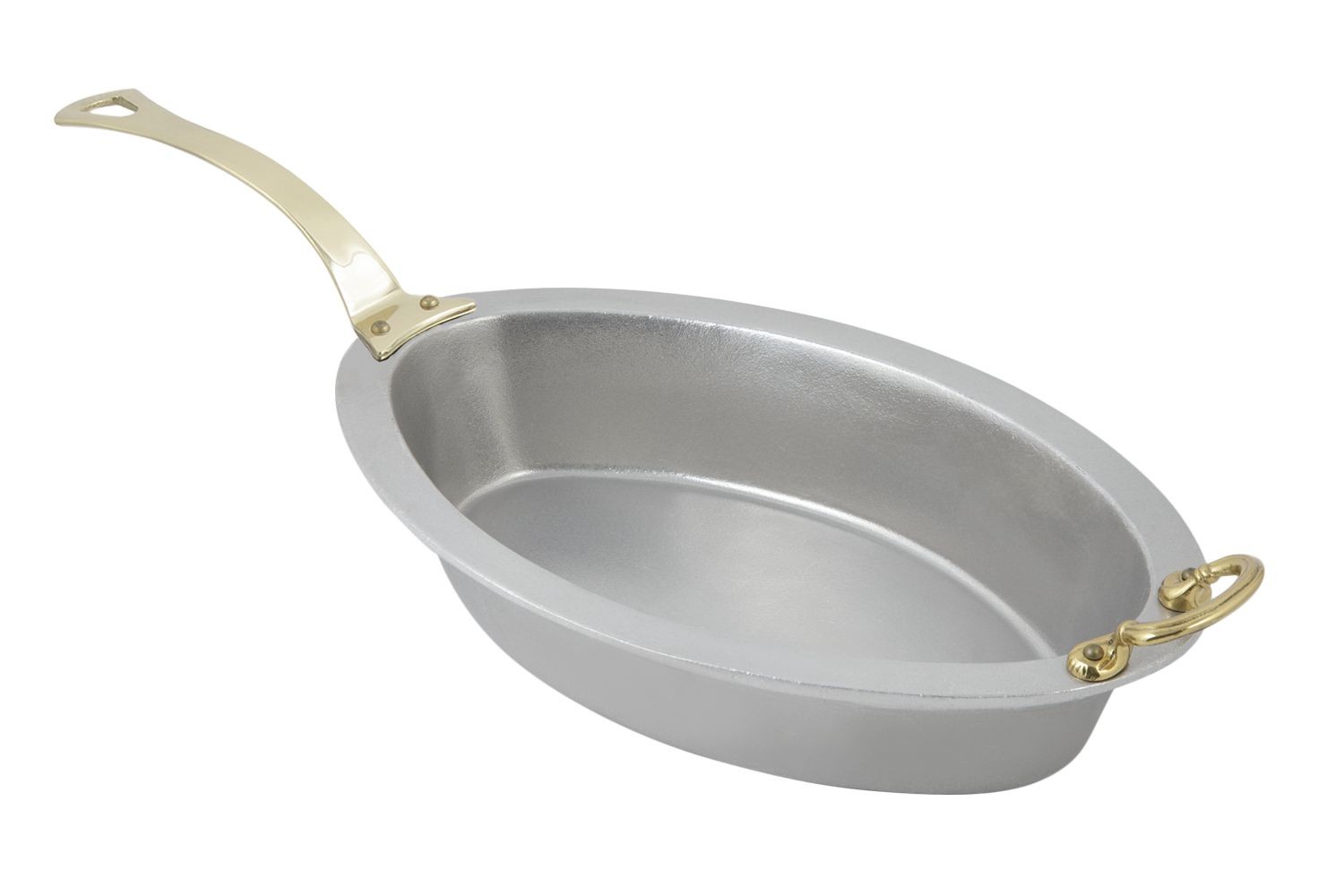 Bon Chef 5099HLP Oval Casserole Dish with Long Brass Handle, Pewter Glo 7 Qt.