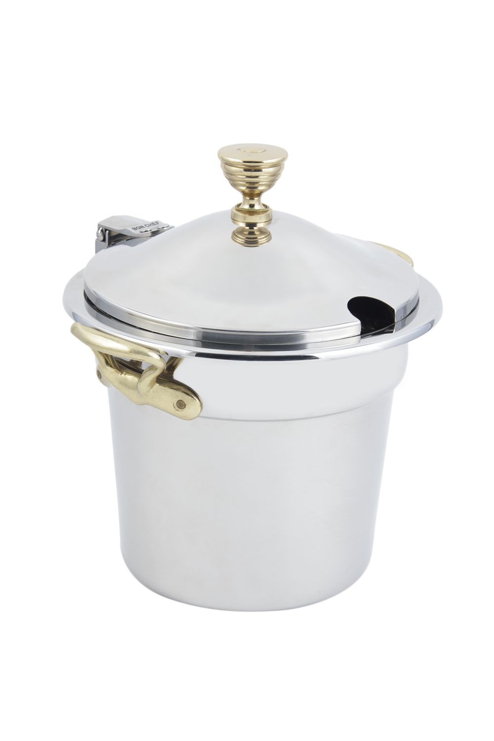 Bon Chef 5211WHCHR Plain Design Soup Tureen with Hinged Cover and Round Brass Handles, 7 Qt. 1 Pt.