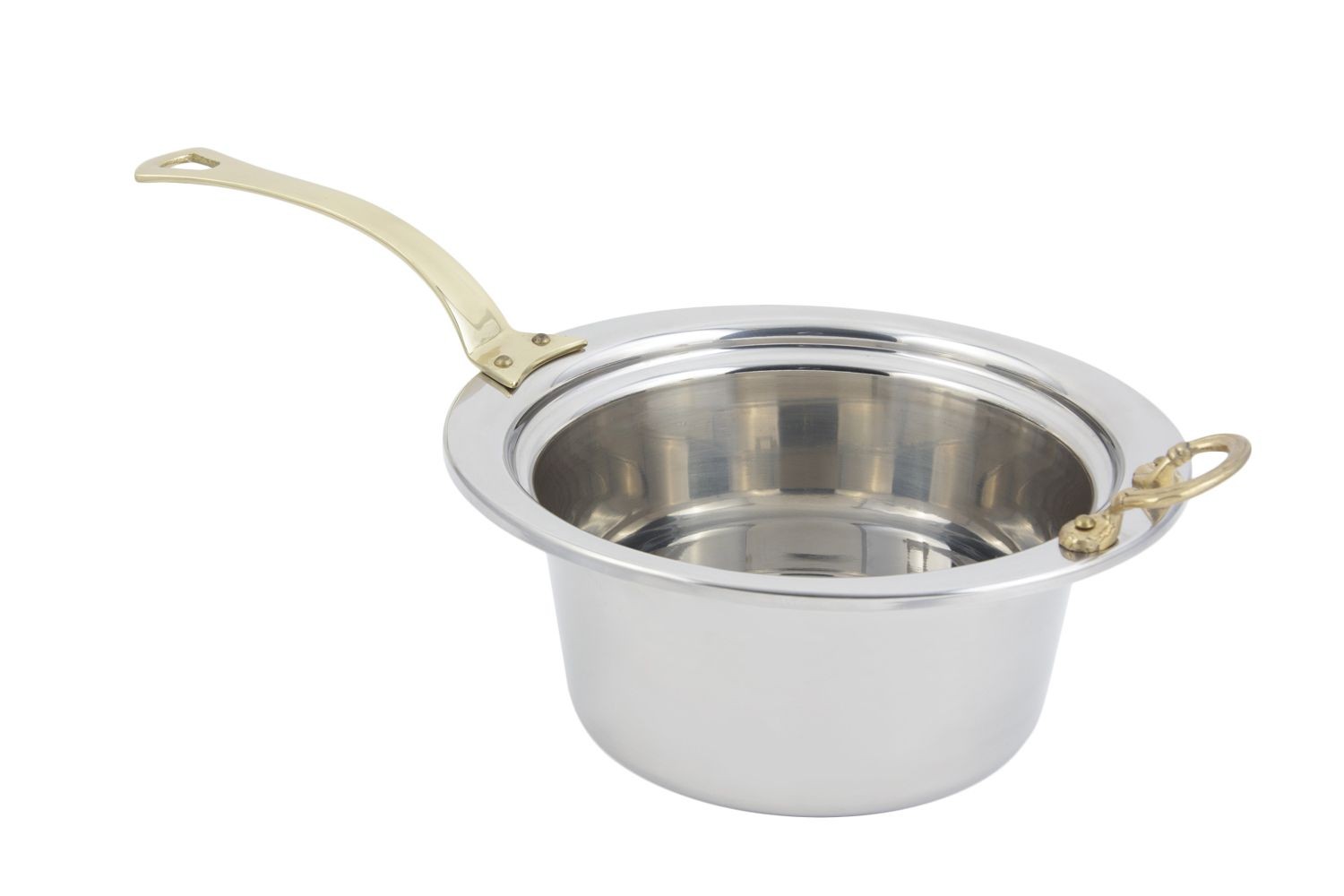 Bon Chef 5260HL Plain Design Casserole Dish with Long Brass Handle, 5 Qt.