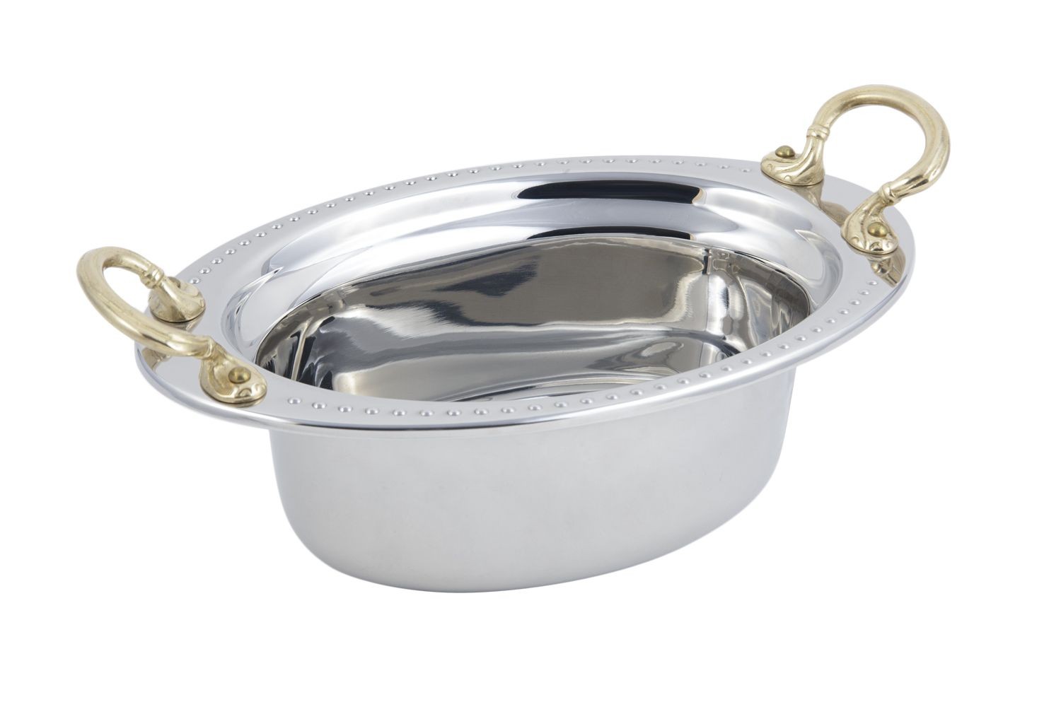 Bon Chef 5303HR Bolero Design Oval Food Pan with Round Brass Handles, 3 3/4 Qt.