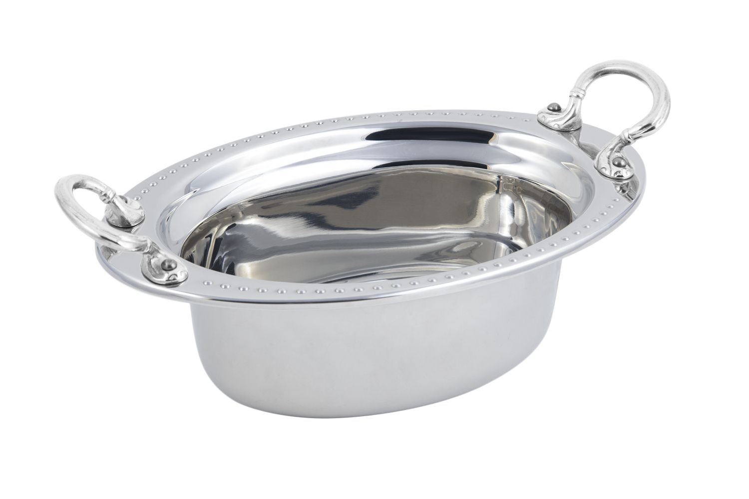 Bon Chef 5303HRSS Bolero Design Oval Food Pan with Round Stainless Steel Handles, 3 3/4 Qt.