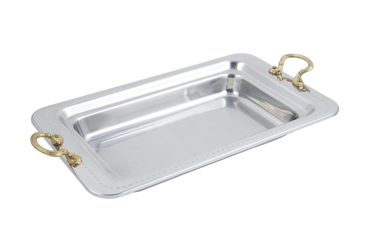 Bon Chef 5306HR Bolero Design Rectangular Food Pan with Round Brass Handles, 4 Qt.