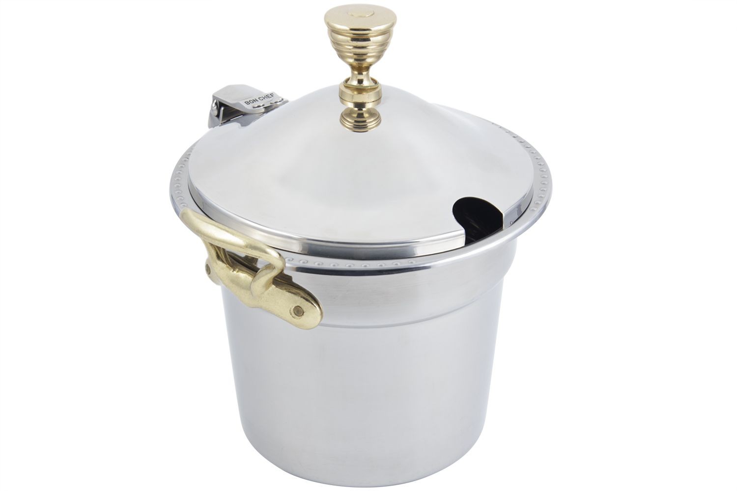 Bon Chef 5311WHCHR Bolero Design Soup Tureen with Hinged Cover and Round Brass Handles, 7 Qt. 1 Pt.