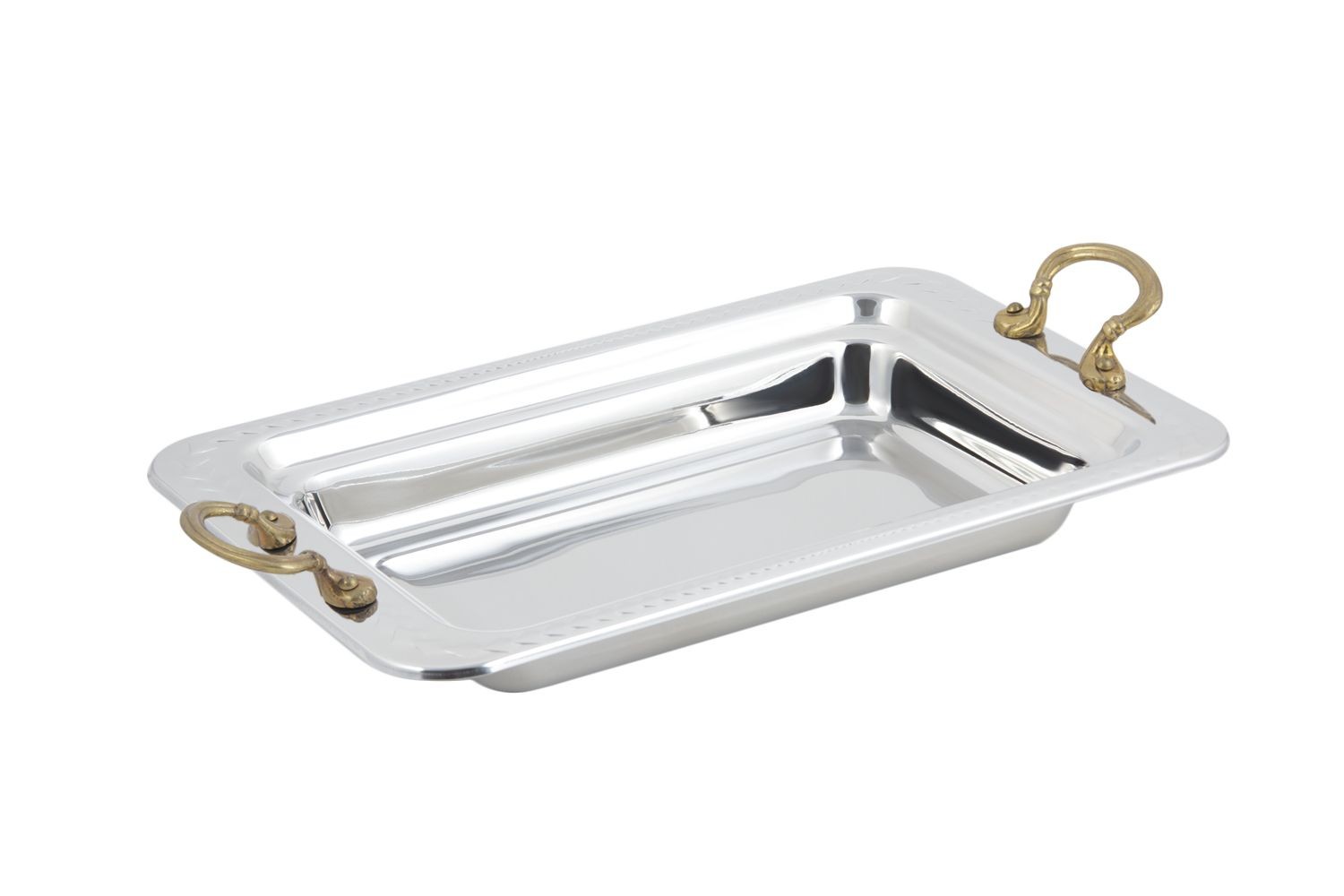 Bon Chef 5406HR Laurel Design Rectangular Food Pan with Round Brass Handles, 4 Qt.