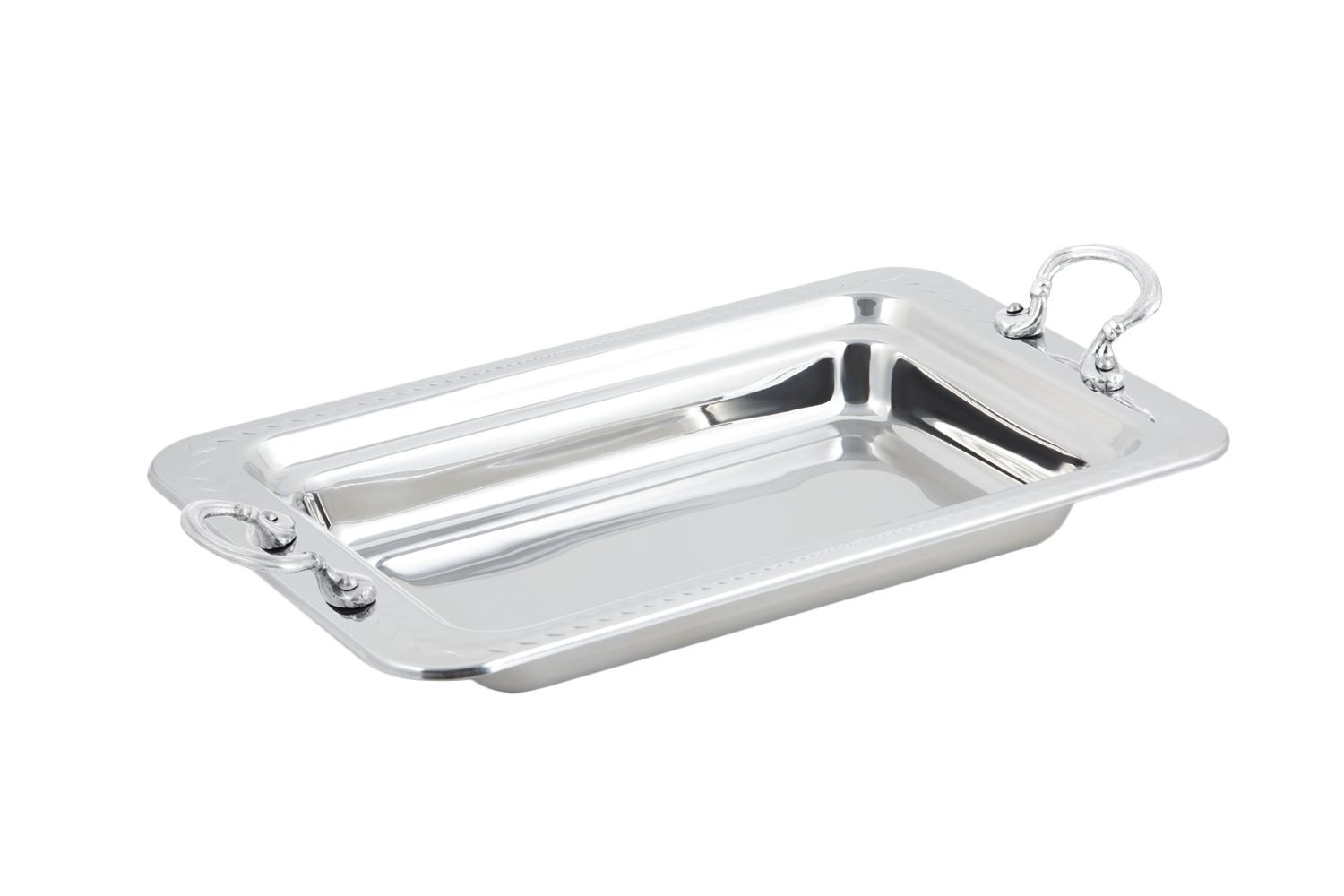 Bon Chef 5406HRSS Laurel Design Rectangular Food Pan with Round Handles, 4 Qt.