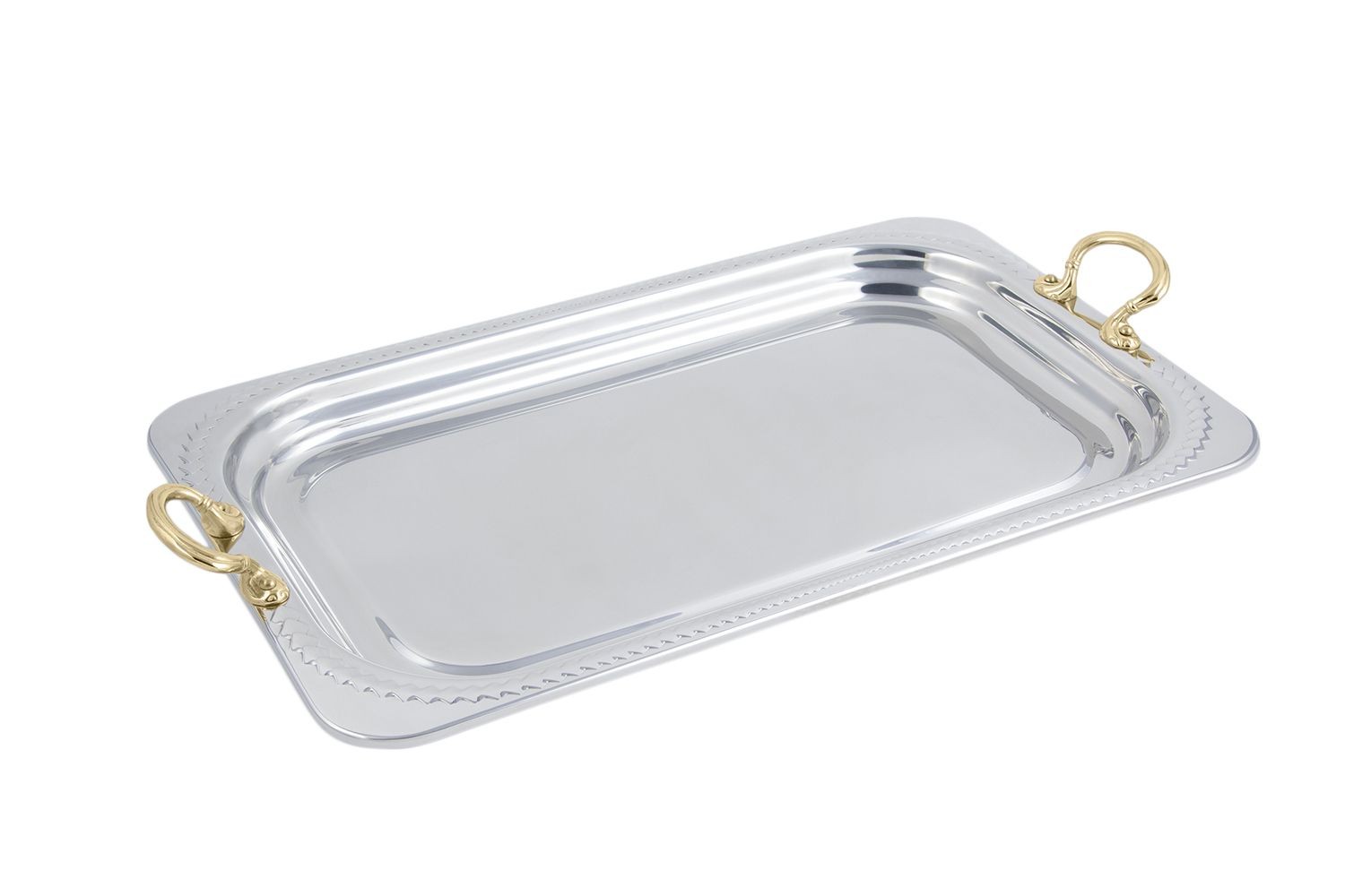 Bon Chef 5407HR Laurel Design Rectangular Full-Size Food Pan with Round Brass Handles, 4 1/2 Qt.
