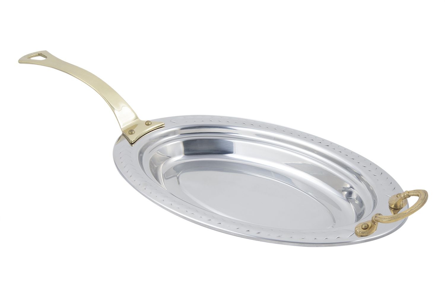 Bon Chef 5488HL Laurel Design Oval Pan with Long Brass Handle, 2 1/2 Qt.