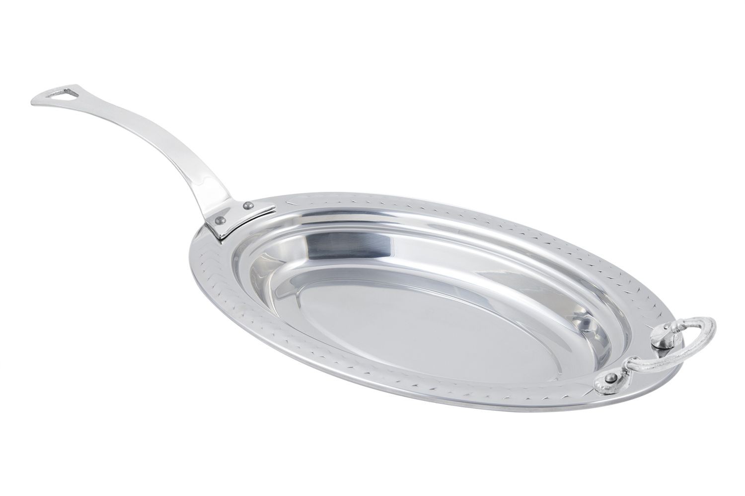 Bon Chef 5488HLSS Laurel Design Oval Pan with Long Handle, 2 1/2 Qt.