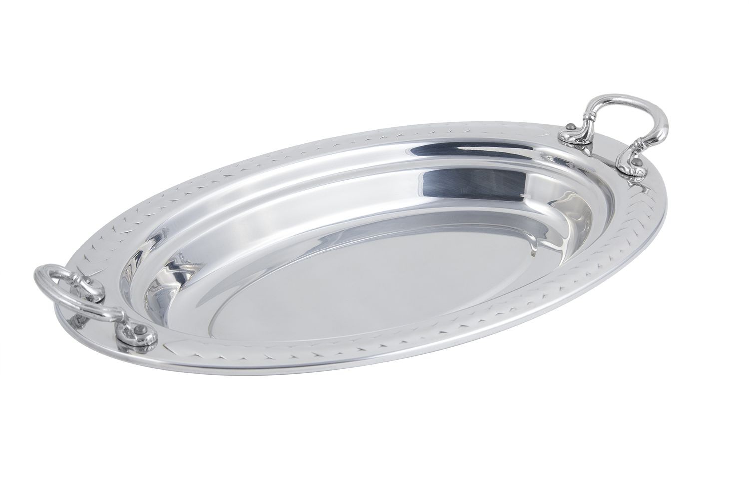 Bon Chef 5488HRSS Laurel Design Oval Pan with Round Handles, 2 1/2 Qt.