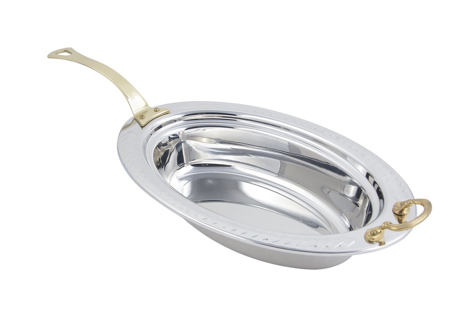 Bon Chef 5499HL Laurel Design Oval Pan with Long Brass Handle, 6 Qt.