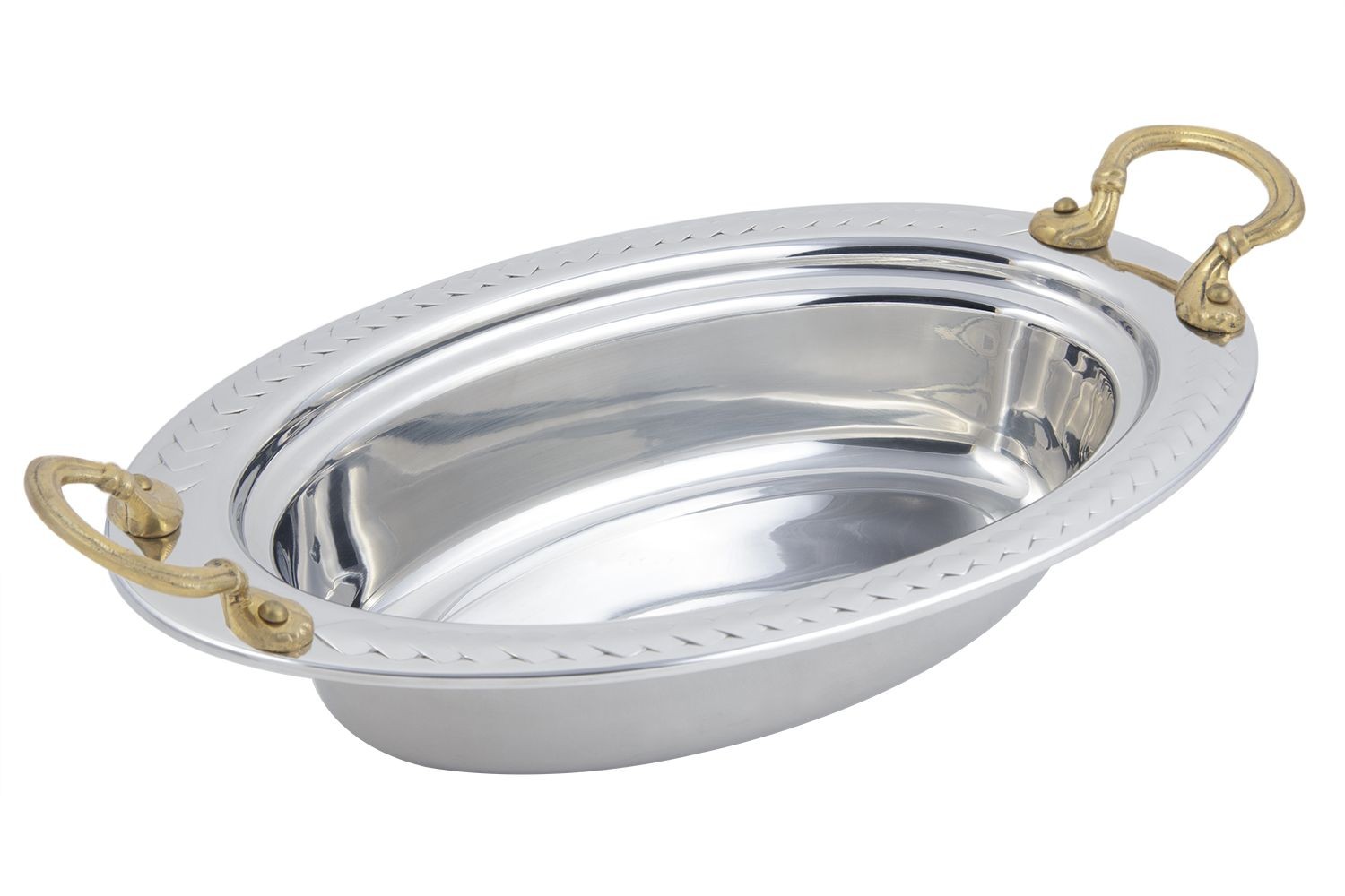 Bon Chef 5499HR Laurel Design Oval Pan with Round Brass Handles, 6 Qt.