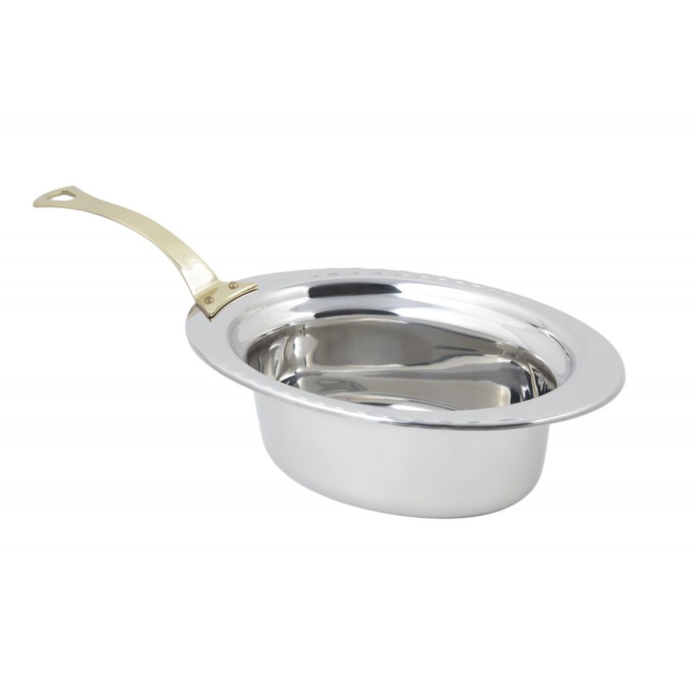 Bon Chef 5603HL Arches Design Oval Food Pan with Long Brass Handle, 3 3/4  Qt.