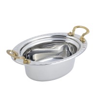 Bon Chef 5603HR Arches Design Oval Food Pan with Round Brass Handles, 3 3/4 Qt.