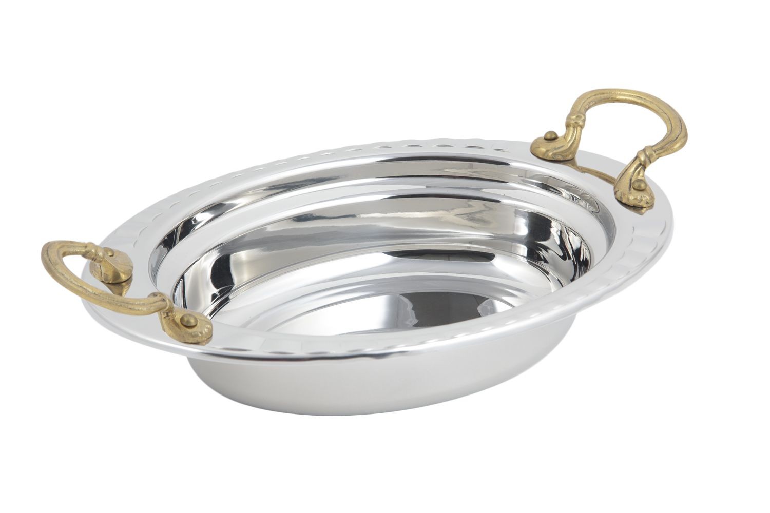 Bon Chef 5604HR Arches Design Oval Food Pan with Round Brass Handles, 2 Qt.