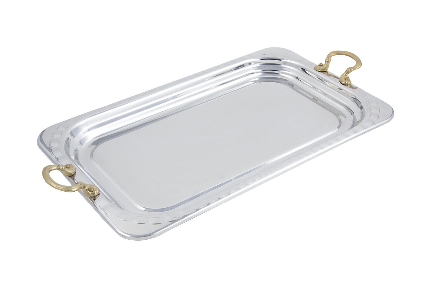 Bon Chef 5607HR Arches Design Rectangular Full-Size Food Pan with Round Brass Handles, 4 1/2 Qt.
