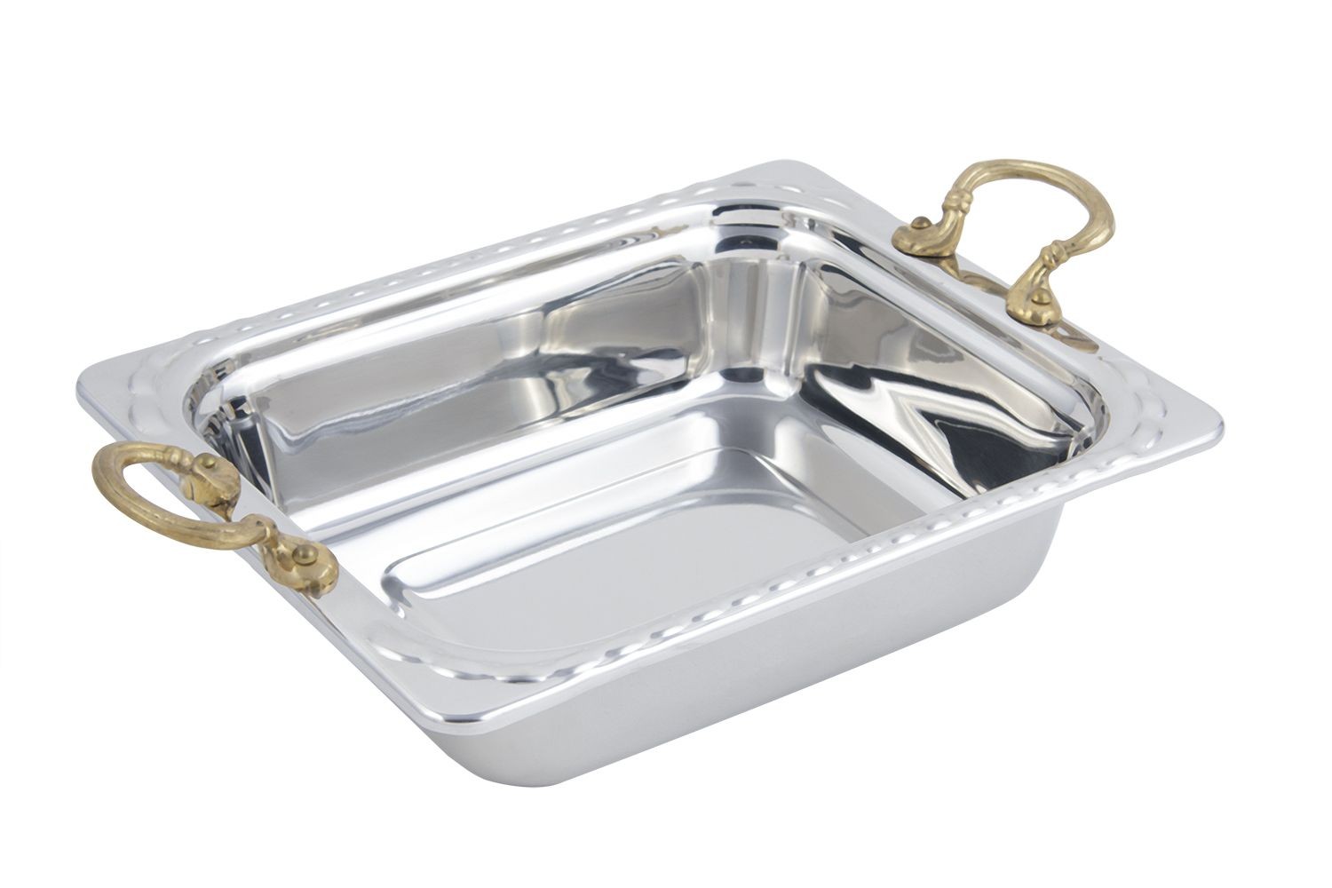 Bon Chef 5609HR Arches Design Rectangular Half-Size Food Pan with Round Brass Handles, 3 Qt.