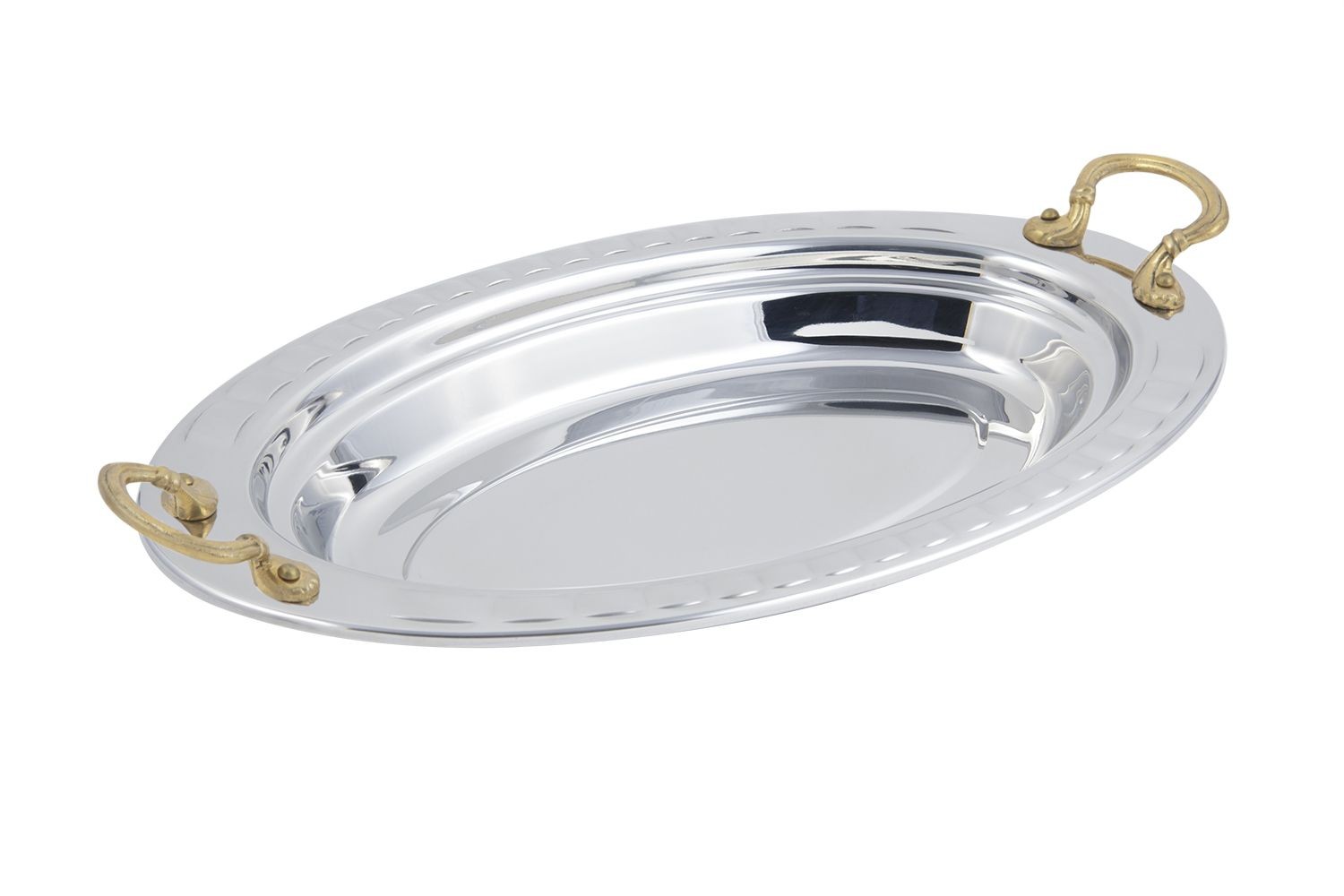 Bon Chef 5688HR Arches Design Oval Pan with Round Brass Handles, 2 1/2 Qt.