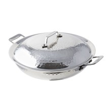 Bon Chef 60015HFHL Cucina Stainless Steel Stir Fry Pan with Hinged Lid, Hammered Finish, 3 1/2 Qt.
