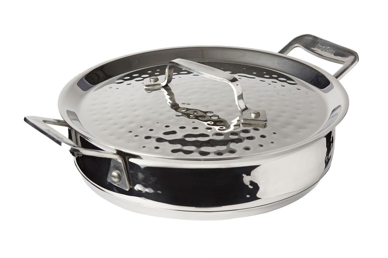 Bon Chef 60022HFHL Cucina Stainless Steel Round Casserole with Hinged Lid, Hammered Finish, 1 Qt. 24 oz.