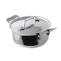Bon Chef 60025HFHL Cucina Stainless Steel Pan with Hinged Lid, Hammered Finish, 40 oz.