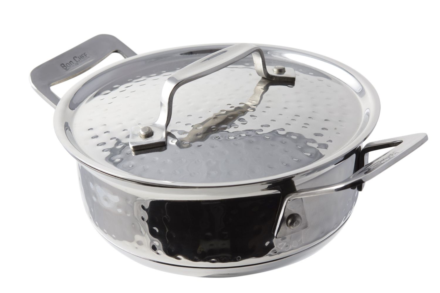 Bon Chef 60027HF Cucina Stainless Steel Round Dish with Lid, Hammered Finish, 36 oz.