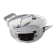 Bon Chef 60027HFHL Cucina Stainless Steel Round Dish with Hinged Lid, Hammered Finish, 36 oz.