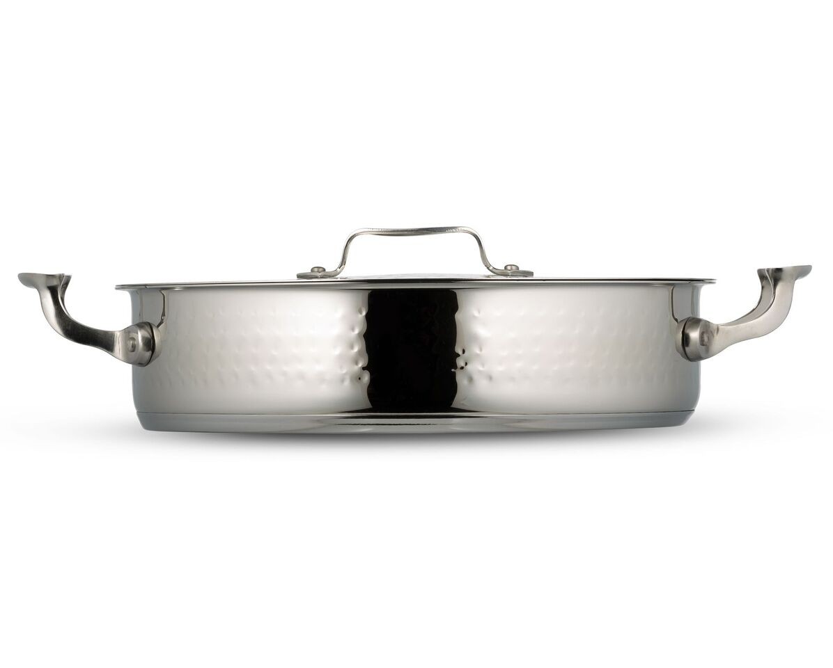 Bon Chef 60030HFHL Cucina Stainless Steel Pot with Hinged Lid, Hammered Finish, 6 Qt.