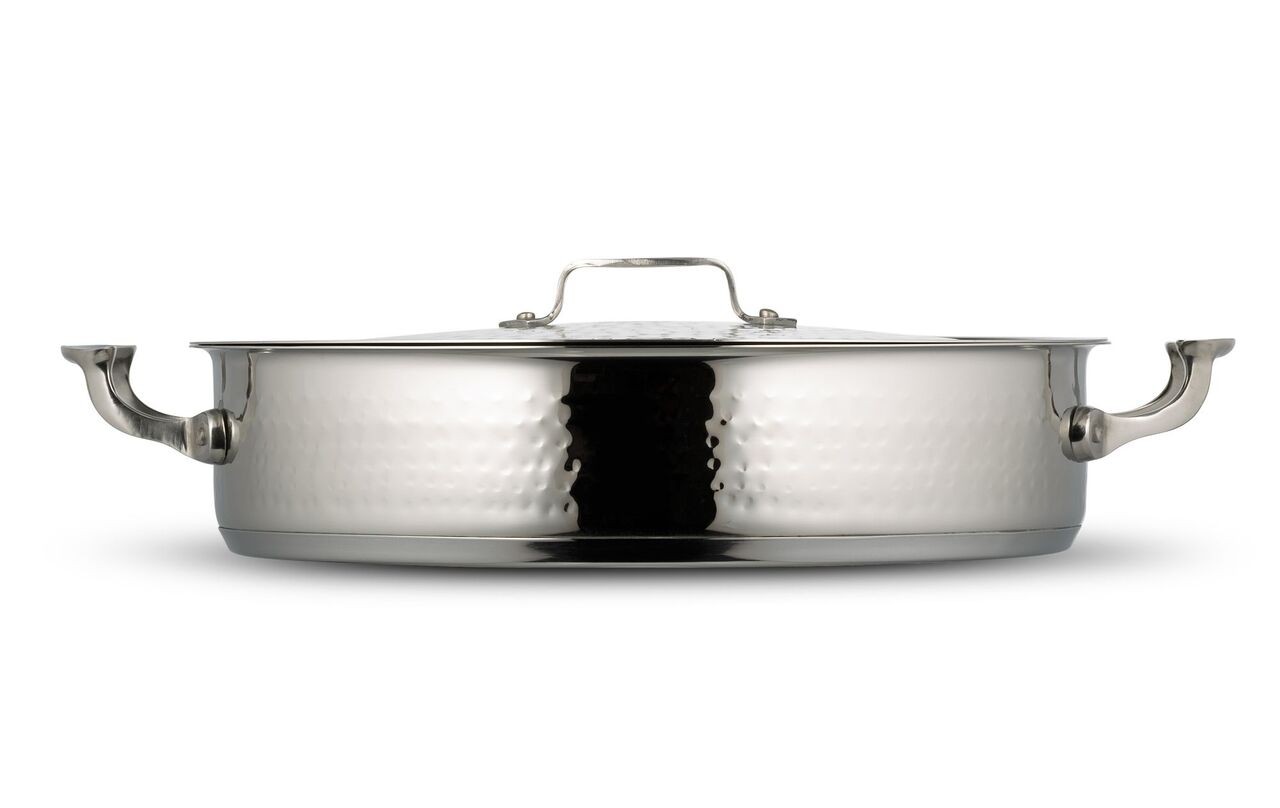 Bon Chef 60032HFHL Cucina Stainless Steel Pot with Hinged Lid, Hammered Finish, 9 Qt.